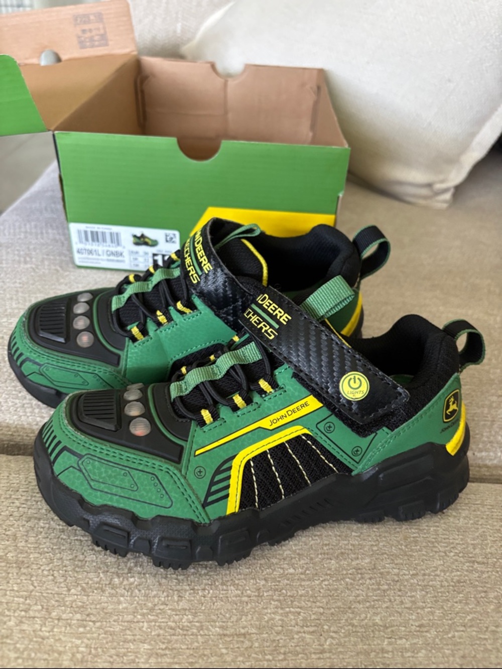 Skechers John Deere Green and Black Kids Sneakers with Yellow Accents